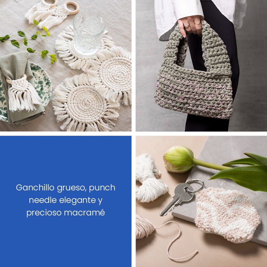 Imagen de collage: inspiración diferente para proyectos de crochet.