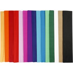 Papel Crepé, L. 2,5 M, A: 50 cm, 22 gr, surtido de colores, 60 pliegues/ 1 paquete
