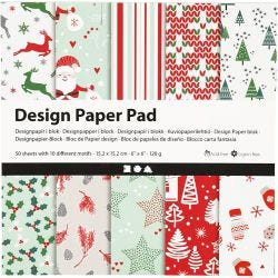 Bloc de papel de diseño, hoja 15,2x15,2 cm, 120 gr, verde, rojo, blanco, 50 hoja/ 1 paquete