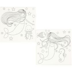 Lienzos impresos, Sirena, medidas 20x20 cm, 280 gr, blanco, 2 ud/ 1 paquete