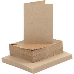 Tarjetas y sobres, medida tarjeta 10,5x15 cm, medida sobre 11,5x16,5 cm, 120+240 gr, natural, 50 set/ 1 paquete