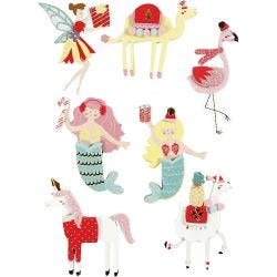 Pegatinas 3D, Flamenco, Llama, Sirena., A: 50-60 mm, A: 30-45 mm, grosor 7 mm, 7 ud/ 1 paquete