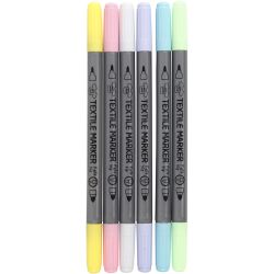 Rotuladores para tela, trazo ancho 2,3+3,6 mm, colores pastel, 6 ud/ 1 paquete