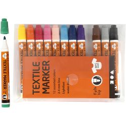 Rotuladores de Tela, trazo ancho 2-4 mm, surtido de colores, 12 ud/ 1 paquete