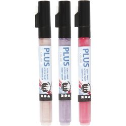Surtido rotuladores Plus Color , L. 14,5 cm, trazo ancho 1-2 mm, fucsia, rosado polvoriento, lila oscuro, 5,5 ml, 3 ud/ 1 paquete