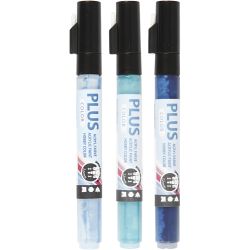 Surtido rotuladores Plus Color , L. 14,5 cm, trazo ancho 1-2 mm, azul cielo, azul armada, turquesa, 5,5 ml, 3 ud/ 1 paquete