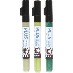 Surtido rotuladores Plus Color , L. 14,5 cm, trazo ancho 1-2 mm, verde oscuro, eucalipto, verde hoja, 5,5 ml, 3 ud/ 1 paquete