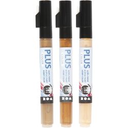 Surtido rotuladores Plus Color , L. 14,5 cm, trazo ancho 1-2 mm, polvo claro, dorado, sienna natural, 5,5 ml, 3 ud/ 1 paquete