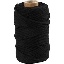 Cuerda de macramé, L. 55 M, dia 4 mm, negro, 330 gr/ 1 rollo