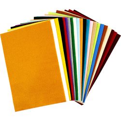 Fieltro para manualidades, hoja 20x30 cm, grosor 1,5 mm, 180-200 gr, surtido de colores, 24 hojas stdas/ 1 paquete