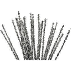 Chenilla, L. 30 cm, grosor 6 mm, purpurina, plata, 24 ud/ 1 paquete