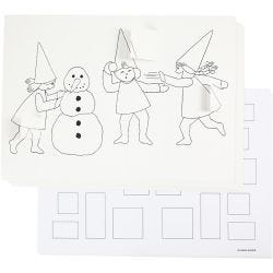 Calendario de Adviento con elfos teniendo una pelea de bola de nieve