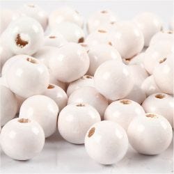 Cuentas de Madera, dia 10 mm, medida agujero 3 mm, blanco, 20 gr/ 1 paquete