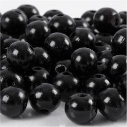 Cuentas de Madera, dia 10 mm, medida agujero 3 mm, negro, 20 gr/ 1 paquete