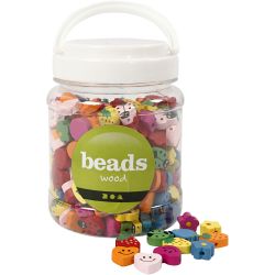 Cuentas de Madera con Formas, medidas 15-20 mm, medida agujero 1,5 mm, 235 gr, 700 ml/ 1 bote