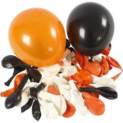 Globos, Redondo, dia 23-26 cm, negro, naranja, blanco, 100 ud/ 1 paquete