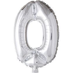 Globo foil, número 0, 41 cm, plata, 1 ud