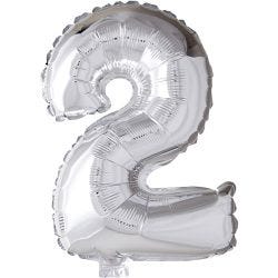 Globo foil, número 2, 41 cm, plata, 1 ud