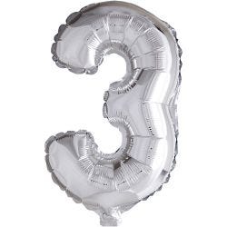 Globo foil, número 3, 41 cm, plata, 1 ud