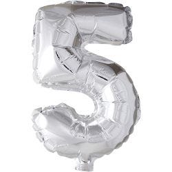 Globo foil, número 5, A: 41 cm, plata, 1 ud