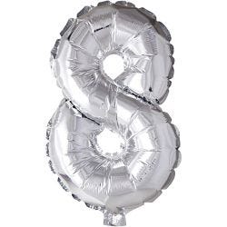 Globo foil, número 8, 41 cm, plata, 1 ud