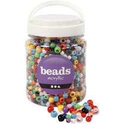Cuentas Pony, dia 6-10 mm, medida agujero 3-5 mm, surtido de colores, 430 gr, 700 ml/ 1 bote
