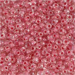 Cuentas de Semillas de Rocaille, dia 3 mm, medidas 8/0, medida agujero 0,6-1,0 mm, rosa centro, 25 gr/ 1 paquete