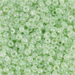Cuentas de Semillas de Rocaille, dia 3 mm, medidas 8/0, medida agujero 0,6-1,0 mm, verde suave, 25 gr/ 1 paquete