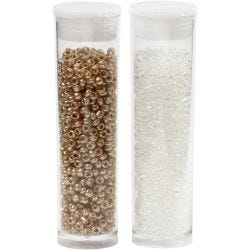 Cuentas de Semillas de Rocaille, dia 1,7 mm, medidas 15/0, medida agujero 0,5-0,8 mm, blanco, 2x7 gr/ 1 paquete