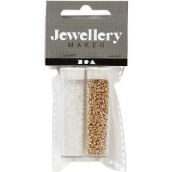 Cuentas de Rocalla, dia 1,7 mm, medidas 15/0, medida agujero 0,5-0,8 mm, blanco, 2x7 gr/ 1 paquete