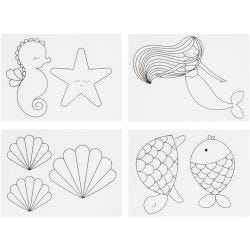 Láminas de plástico retráctil con motivos, Sirena, hoja 10,5x14,5 cm, grosor 0,3 mm, mate transparente, 4 hoja/ 1 paquete