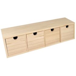 Caja de almacenaje con cajones de madera inacabada