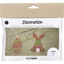 Mini Kit de manualidades Decoración, Huevo y conejo, marrón, verde, rosa, amarillo, 1 paquete