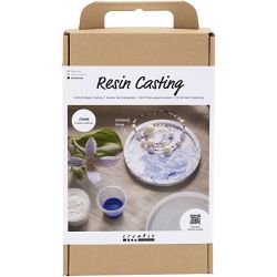 Kit de manualidades Fundición en Resina, Bandeja redonda con jaspeado, azul, blanco, 1 paquete