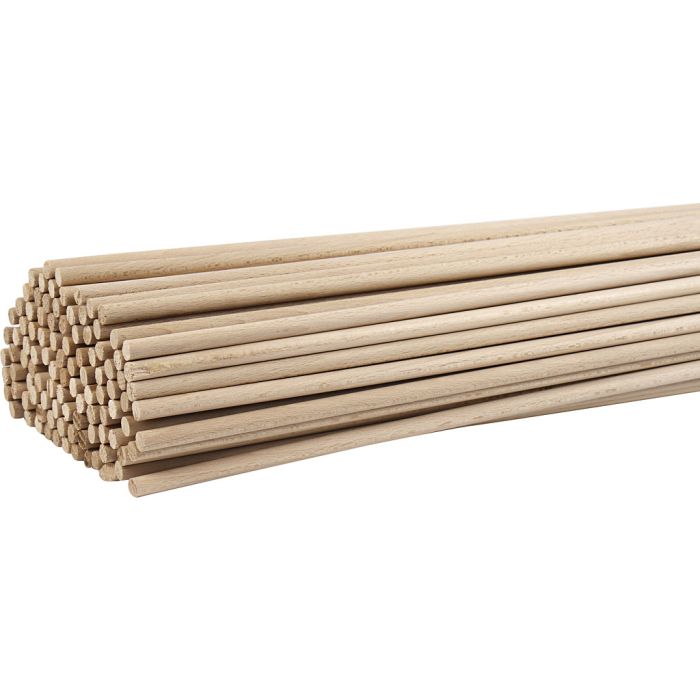 Palo de madera, L. 60 cm, dia 8 mm, 10 ud/ 1 paquete