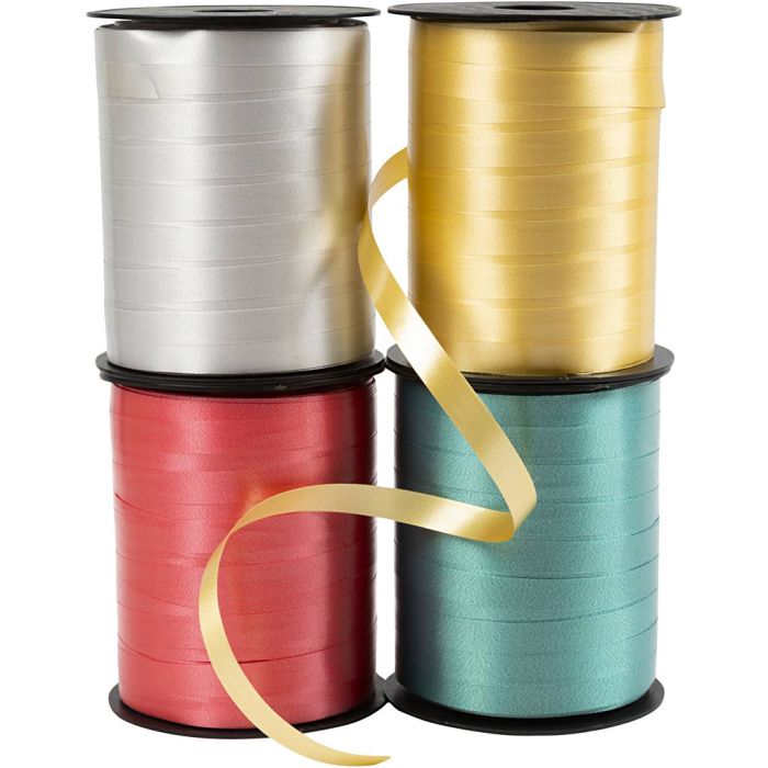 Cintas de plástico- surtido, A: 10 mm, glossy, dorado, verde, rojo, plata, 4x250 m/ 1 paquete