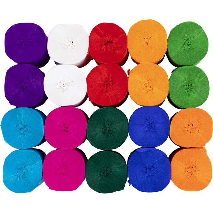 Rollos de Papel Crespón, L. 20 m, A: 5 cm, 22 gr, surtido de colores, 20 rollo/ 1 paquete
