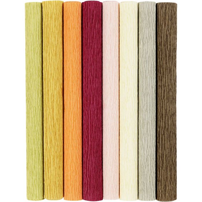 Papel Crepé, hoja 25x60 cm, Relación crêpe: 180%, 105 gr, colores douché, 8 hoja/ 1 paquete