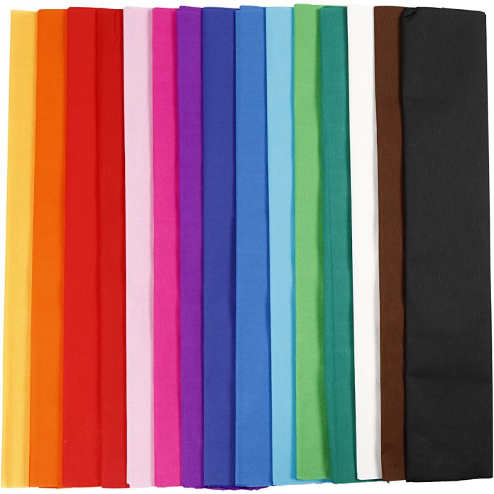 Papel Crepé, L. 2,5 m, A: 50 cm, 22 gr, surtido de colores, 15 pliegues/ 1 paquete