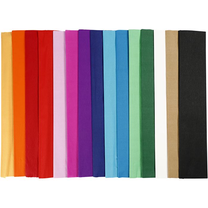 Papel Crepé, L. 2,5 m, A: 50 cm, 22 gr, surtido de colores, 60 pliegues/ 1 paquete