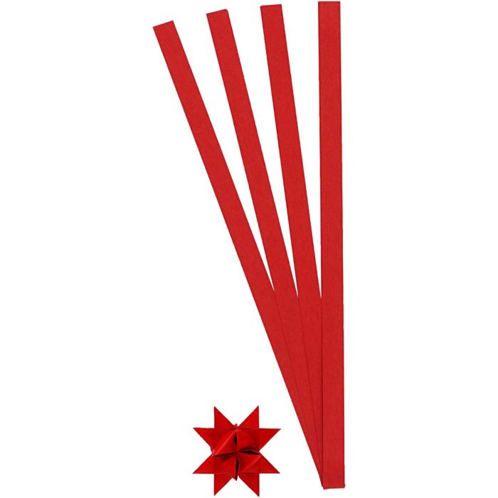 Tiras de papel para estrellas, L. 45 cm, dia 4,5 cm, A: 10 mm, rojo, 100 tiras/ 1 paquete
