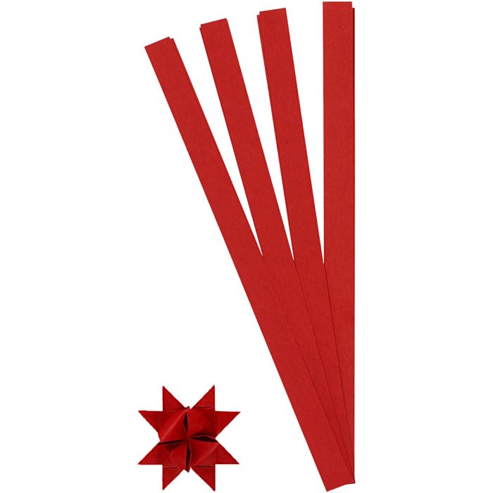 Tiras de papel para estrellas, L. 45 cm, A: 15 mm, dia 6,5 cm, rojo, 100 tiras/ 1 paquete
