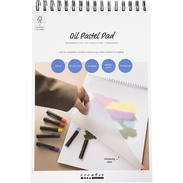 Almohadilla para pasteles al óleo, A4, hoja 210x297 mm, 300 gr, blanco, 15 hoja/ 1 ud