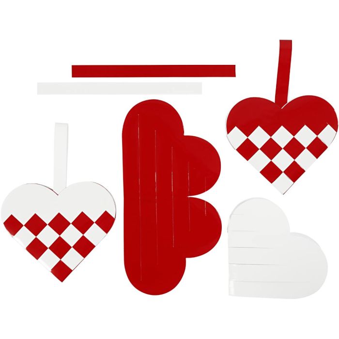 Corazones trenzados, medidas 13,5x12,5 cm, rojo, blanco, 8 set/ 1 paquete