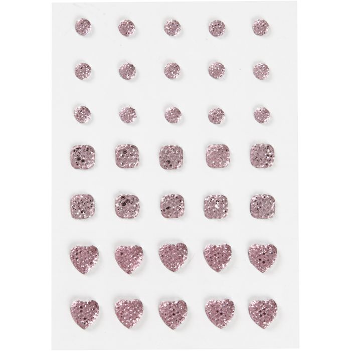 Rocalla, Redonda, cuadrado, corazón, medidas 6+8+10 mm, rosado, 35 ud/ 1 paquete