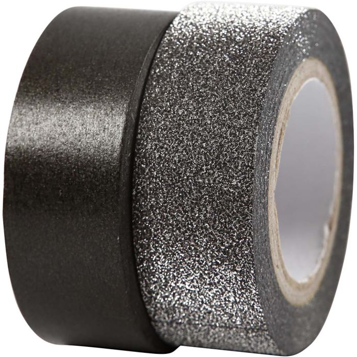 Washi tape diseño, A: 15 mm, negro, 2 rollo/ 1 paquete