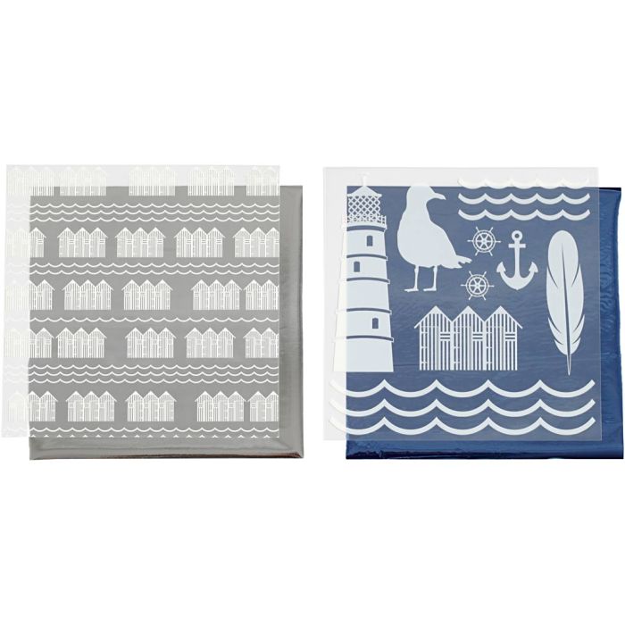Foil con hoja de transferencia, Faro, hoja 15x15 cm, azul, plata, 2x2 hoja/ 1 paquete