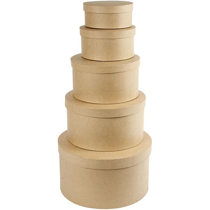 Cajas Redondas con Tapa, A: 8+10+13+15+19 cm, dia 16,5+18,5+24+28,5+35,5 cm, 5 ud/ 1 set