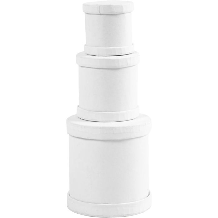 Cajas en forma de tambor, medidas 4x4 + 5x5 + 6,5x7 cm, blanco, 1 set