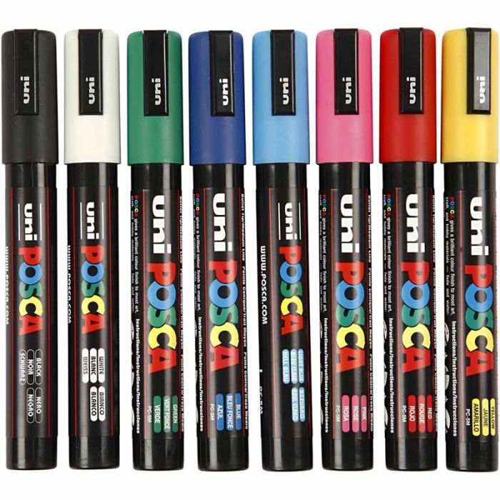 Rotulador Posca , medida PC-5M, trazo ancho 2,5 mm, media, surtido de colores, 8 ud/ 1 paquete